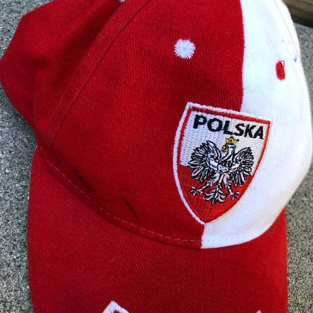Vintage 90s POLSKA Poland Flag Hat Men's Red White Adjustable Baseball Cap - Picture 4 of 7